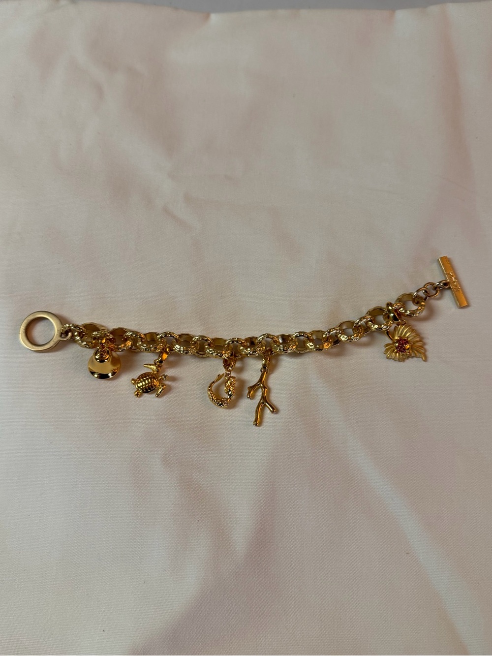 Spartina 449 Gold Charm Bracelet with Sea Life and Floral Charms